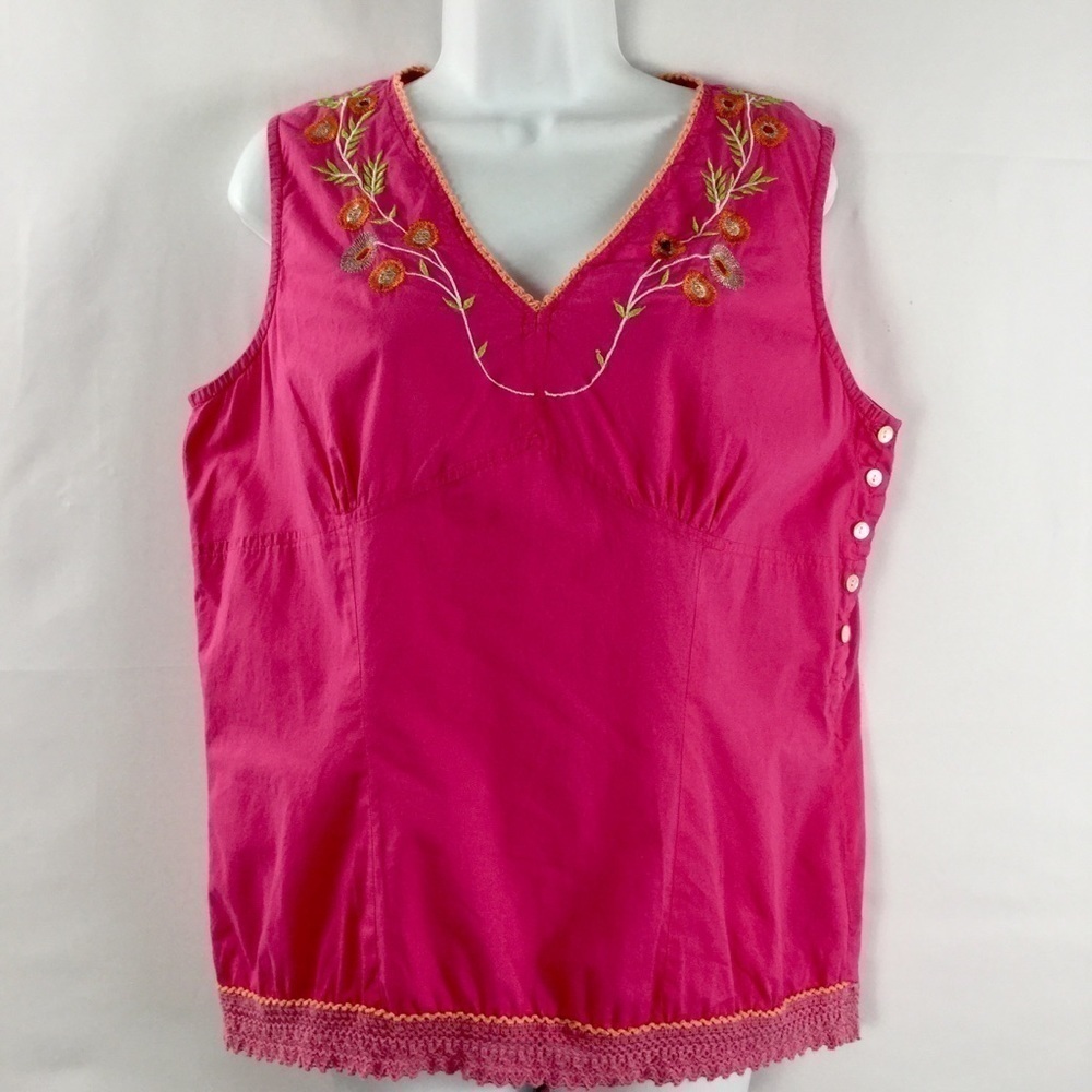 Vintage Bill Blass Floral Embroidered Cotton Boho Top Size L